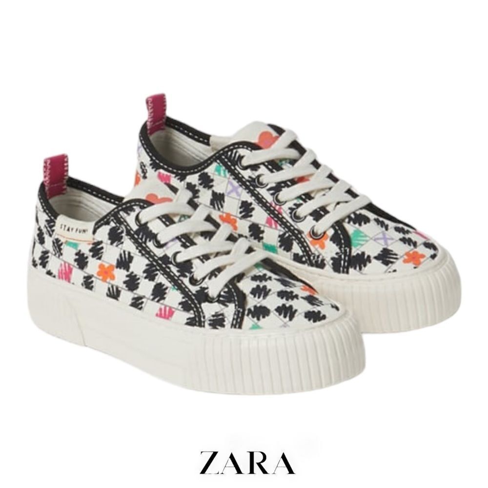 ZARA Kids | Ecru-Black | PRINTED COTTON SNEAKERS